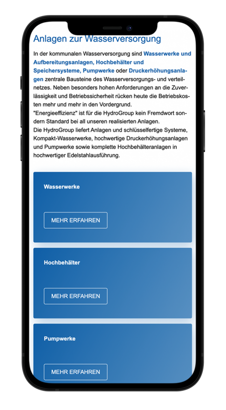 Smartphone-Mockup von Hydrogroup Website