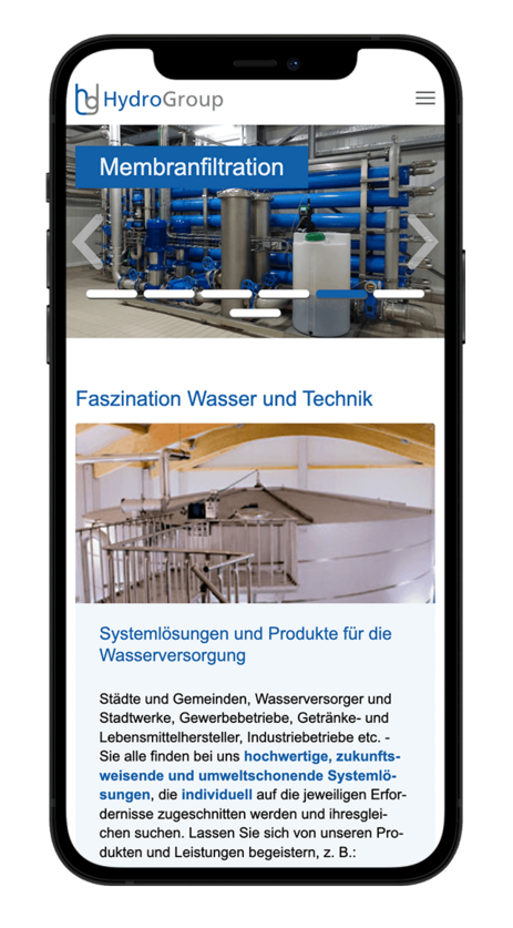 Smartphone-Mockup von Hydrogroup Website