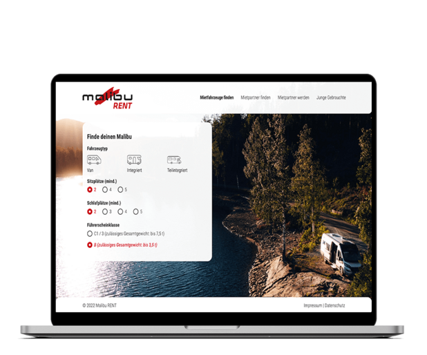 Mockup der Malibu Rent Website