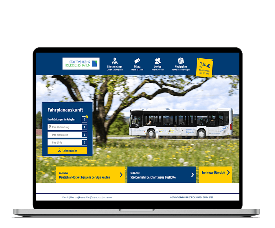 Mockup der Website von Stadtverkehr Friedrichshafen