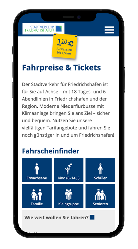 Smartphone Mockup der Website von Stadtverkehr Friedrichshafen